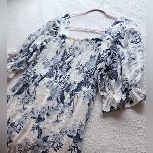 White Smocked Textured Floral Dress